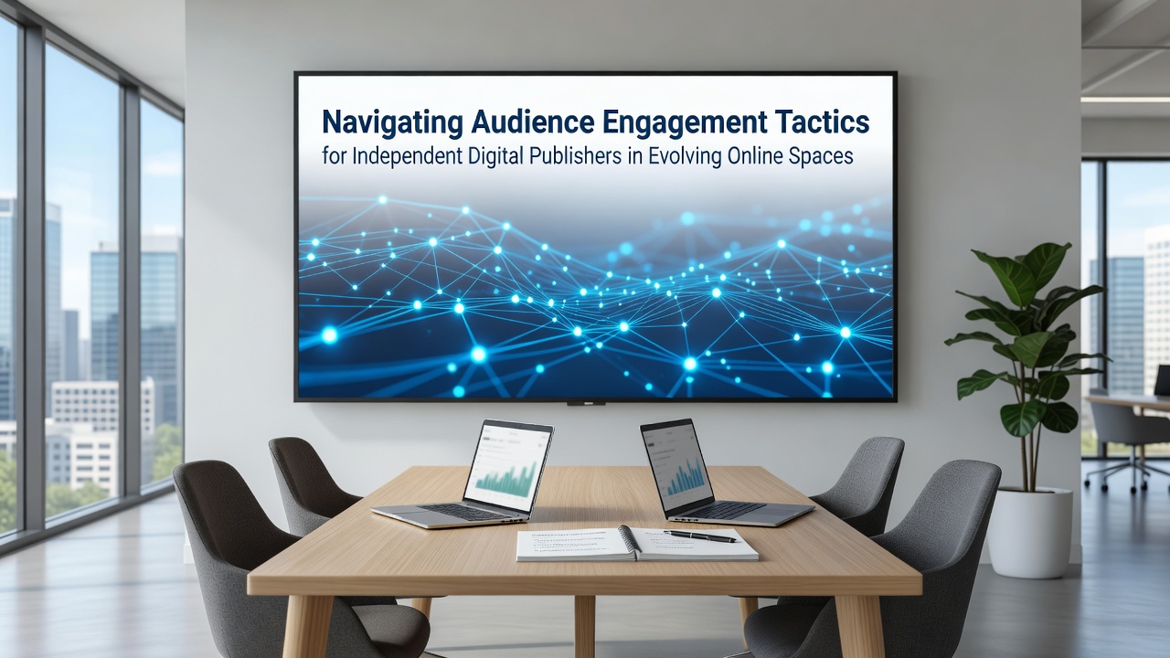 Digital publishing team analyzing audience engagement metrics on large screens with charts and reader feedback visualizations